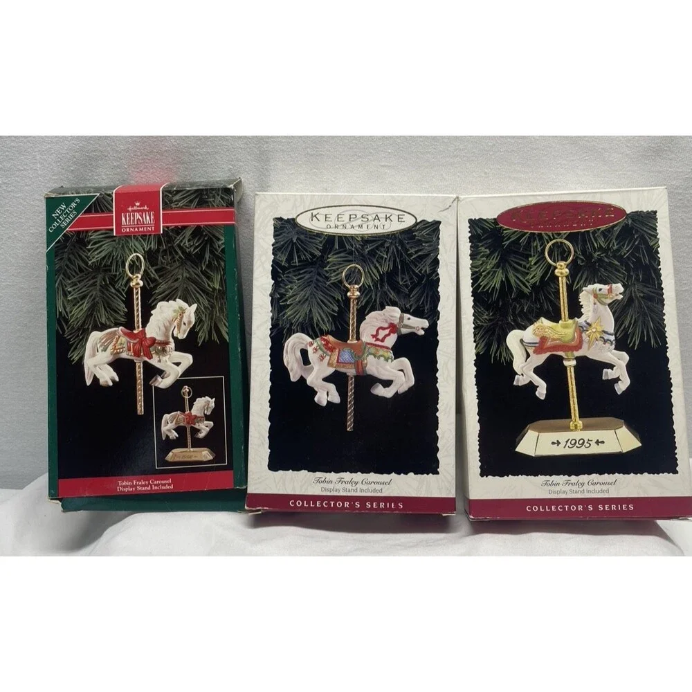 Lot 3 Hallmark Mini Carousel Christmas Horses Ornaments 1992 1993 1995 Christmas